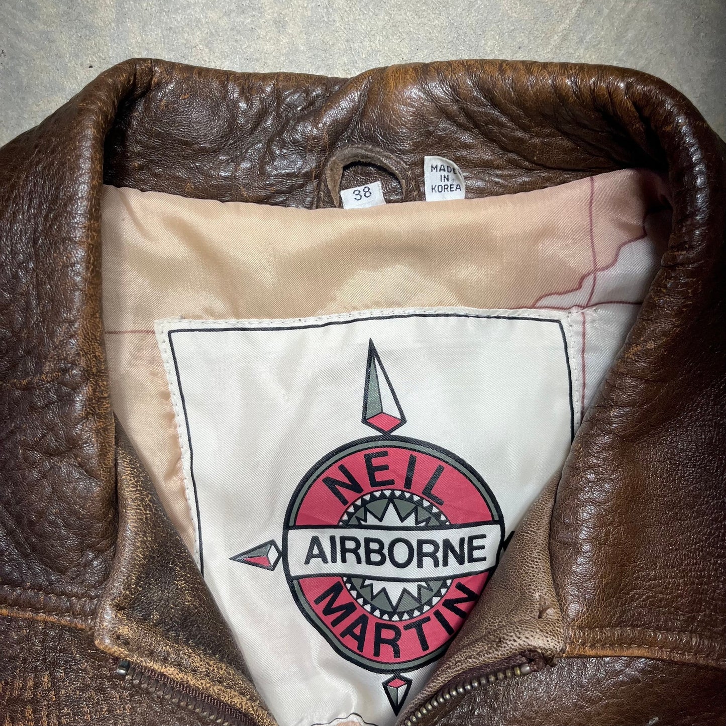 Vintage 70s/80s Neil Martin Airborne Brown Leather Bomber Jacket 38