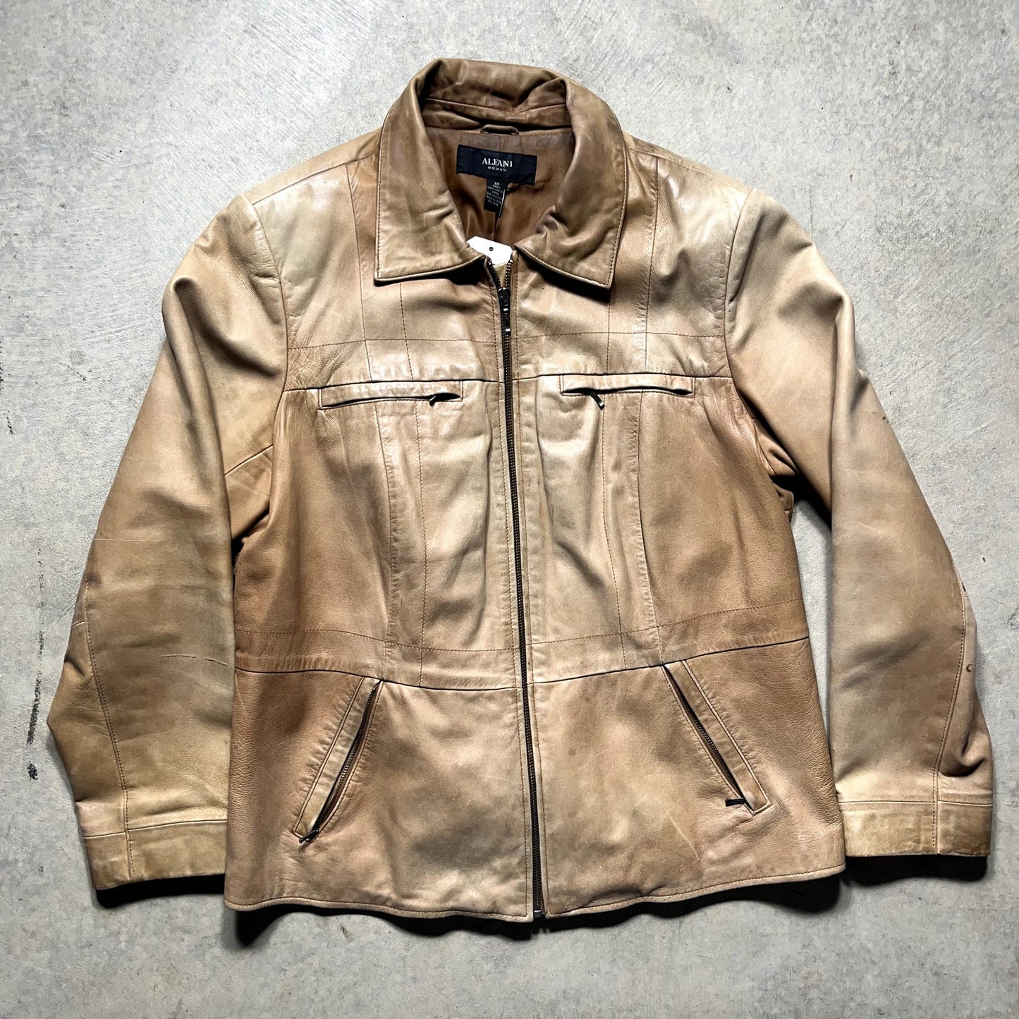 Alfani Women's Leather Jacket Distress Brown XL