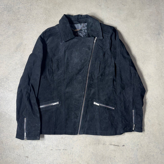 Dennis Basso black suede motorcycle jacket XL