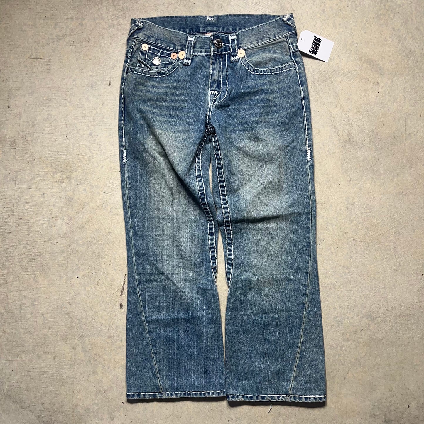 True Religion Joey Super T Flare Jeans USA Bootcut Y2K 32x30 Stitch Flap Pocket