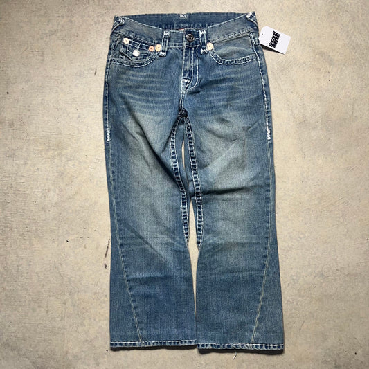 True Religion Joey Super T Flare Jeans USA Bootcut Y2K 32x30 Stitch Flap Pocket