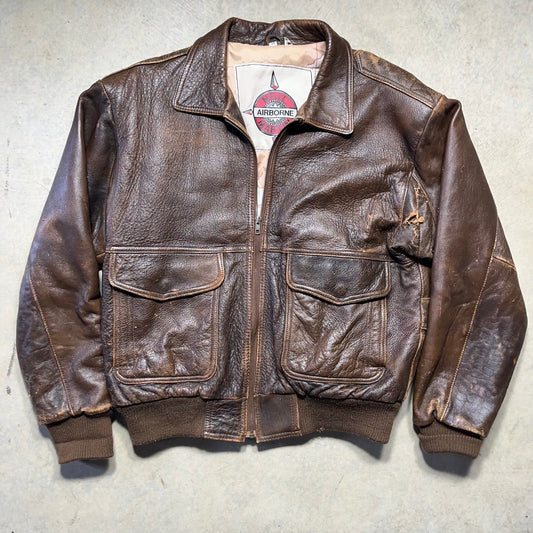 Vintage 70s/80s Neil Martin Airborne Brown Leather Bomber Jacket 38