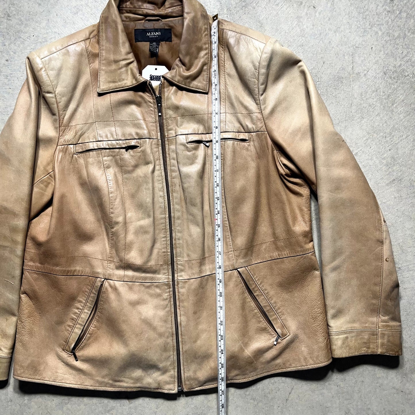 Alfani Women's Leather Jacket Distress Brown XL